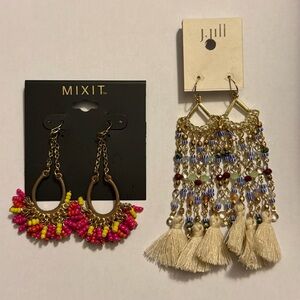 Lot of 2 Beaded Tassel Dangle Earrings with Hook Closure